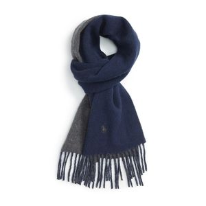 Polo Ralph Lauren Men's Classic Reversible Wool Scarf Navy Blue Grey